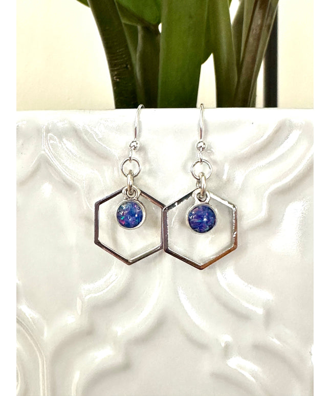 Hexagon Gemstone Earrings