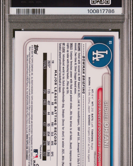 Graded 2024 Topps Bowman Chrome Shohei Ohtani #85 Baseball Card PSA 10 Gem Mint