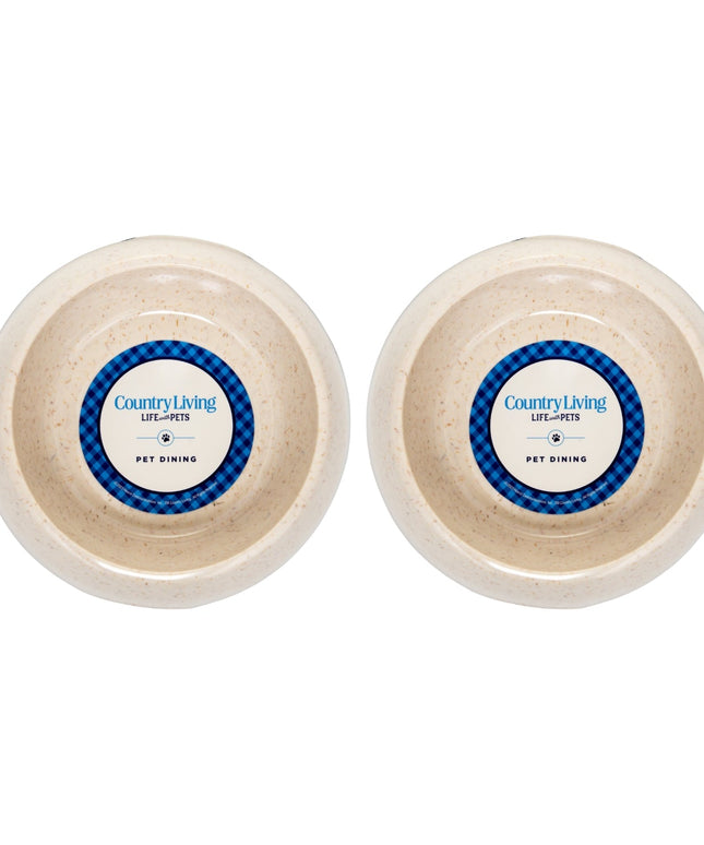 Country Living Set of 2 Natural Fiber Dog Bowls – White Swan