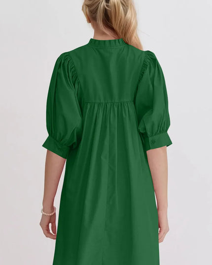 Oh Frill Notched Puff Sleeve Babydoll Mini Dress