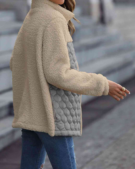 Women Leopard Color Block Zip-Up Jacket