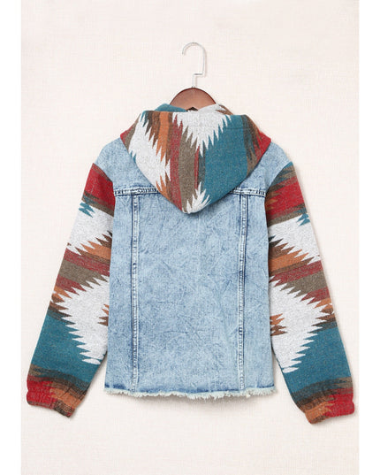 Women Drawstring Hooded Pocketed Denim Jacket