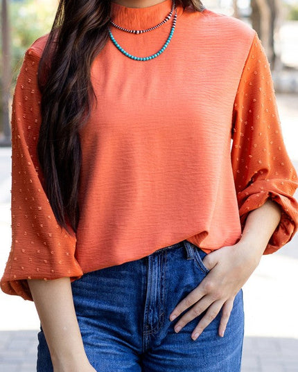 Solid Swiss Dot Balloon Sleeve Blouse