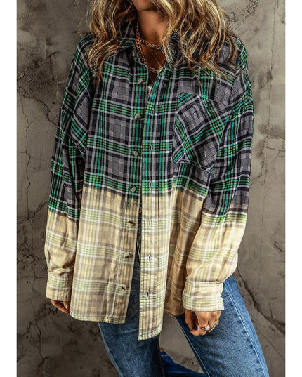 Women NicholesGifts Women Contrast Plaid Button Up Long Sleeve Shacket