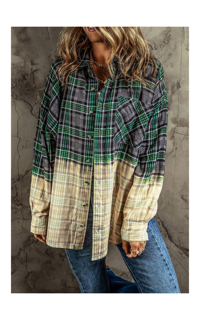 Women NicholesGifts Women Contrast Plaid Button Up Long Sleeve Shacket