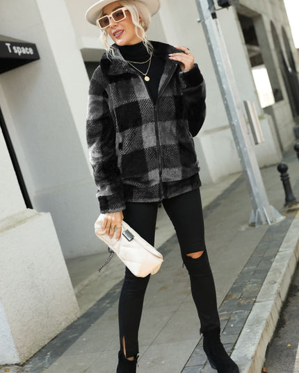 Plaid Zip-Up Collared Jacket