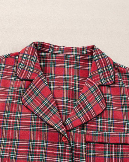 Plus Size Christmas Plaid Shirt and Pants Set