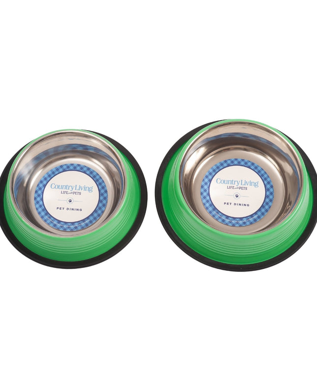 Country Living Set of 2 Ribbed Non-Slip Pet Bowls – Irish Green