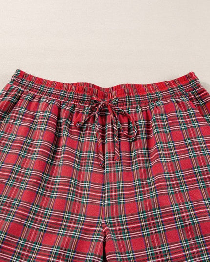 Plus Size Christmas Plaid Shirt and Pants Set