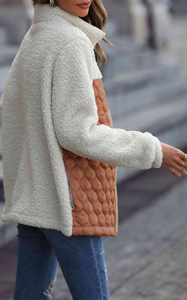 Women Leopard Color Block Zip-Up Jacket