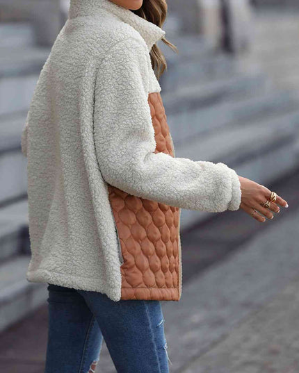 Women Leopard Color Block Zip-Up Jacket