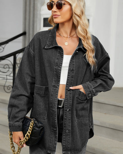Removable Hood Button Up Long Sleeve Denim Jacket