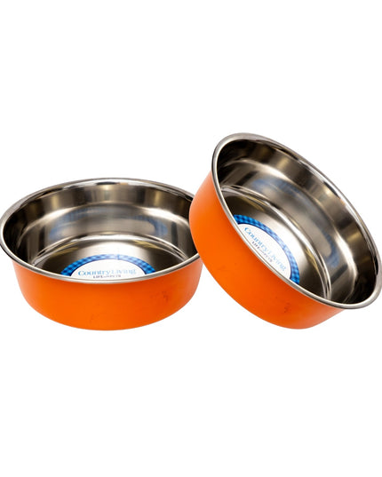 Country Living Set of 2 Heavy Gauge Stainless Steel Dog Bowls - Perfect for Food & Water