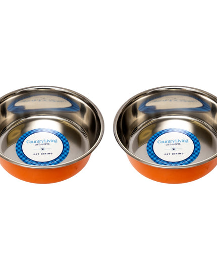 Country Living Set of 2 Heavy Gauge Stainless Steel Dog Bowls - Perfect for Food & Water