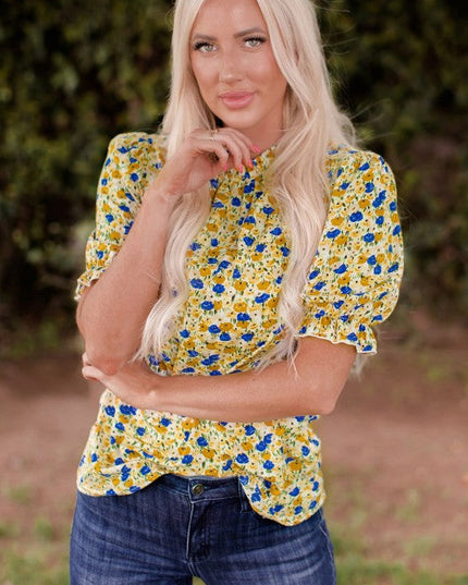 Nova Short Sleeve Frill Mock Neck Blouse