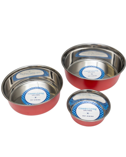 Country Living Set of 2 Heavy Gauge Stainless Steel Dog Bowls - Perfect for Food & Water