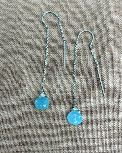 AQUA CHALCEDONY THREADER EARRINGS
