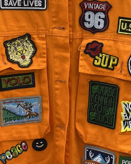 Embroidered Patch Button Up Long Sleeve Denim Jacket