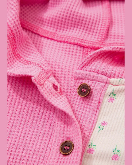 Color Block Button Detail Hoodie