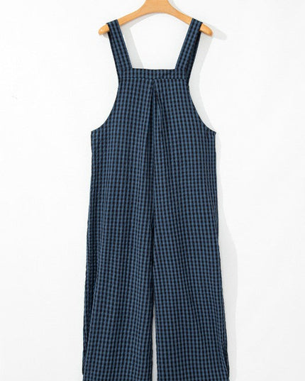 Plaid Print Buttoned Pocketed High Waist Jumpsuits