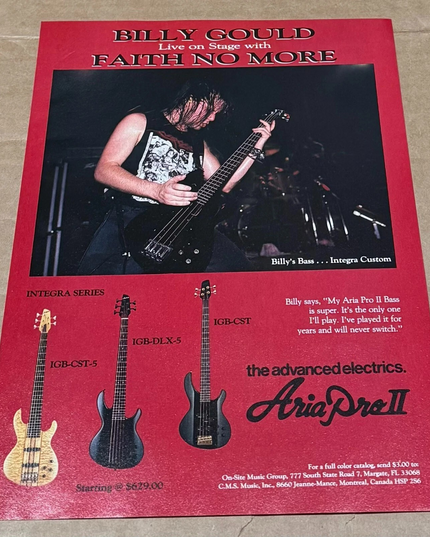 ARIA PRO II GUITARS - BILLY GOULD of FAITH NO MORE - 1991 Print Advertisement