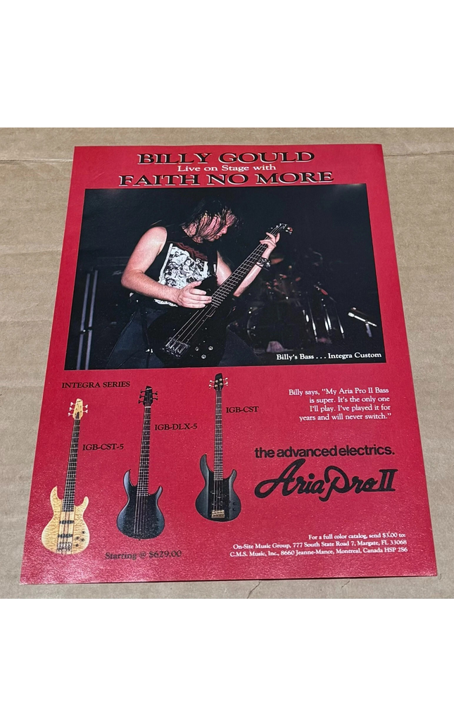 ARIA PRO II GUITARS - BILLY GOULD of FAITH NO MORE - 1991 Print Advertisement