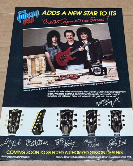 Gibson Guitars - Michael Angelo / Mark St. John - 1987 Print Advertisement