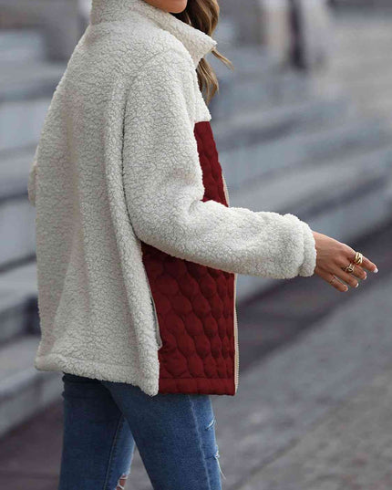 Women Leopard Color Block Zip-Up Jacket