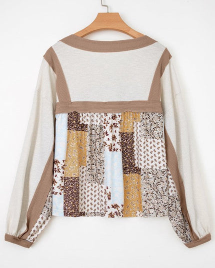 Floral Patchwork Long Sleeve Blouse