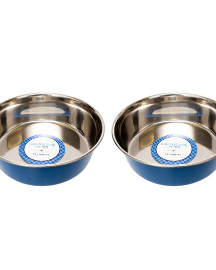Country Living Set of 2 Heavy Gauge Stainless Steel Dog Bowls - Perfect for Food & Water