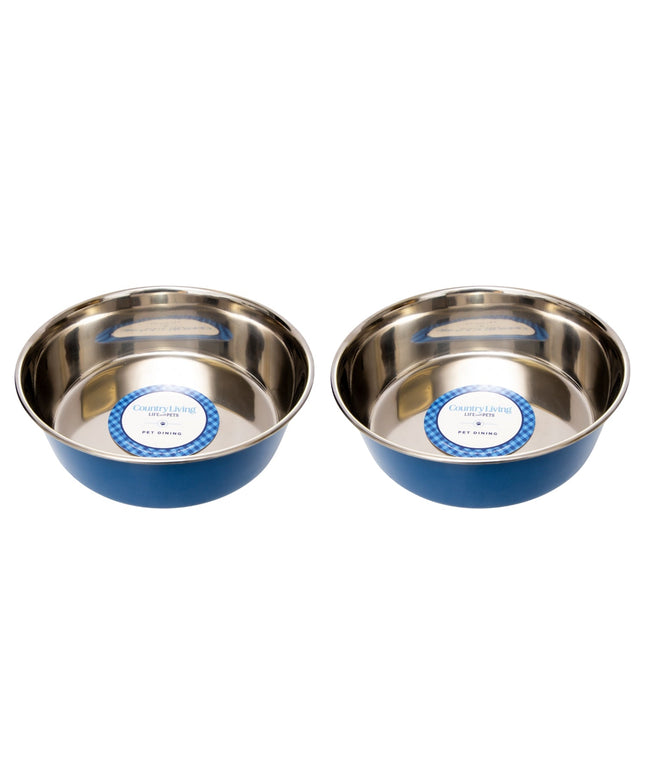 Country Living Set of 2 Heavy Gauge Stainless Steel Dog Bowls - Perfect for Food & Water
