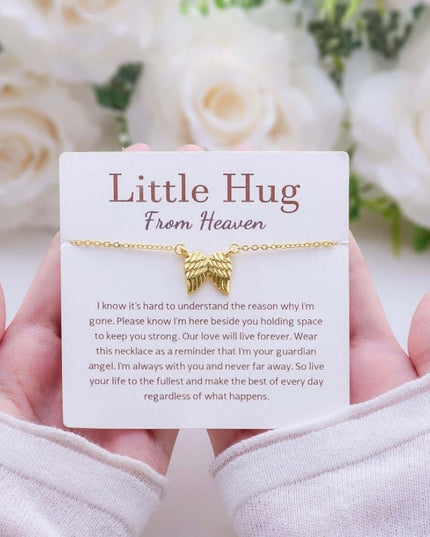 Angel Wing Pendant Necklace, Hug From Heaven In 14K Rose Gold, Silver or 10k Vermeil Gold