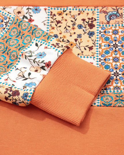 Floral Patchwork Hoodie with Drawstring