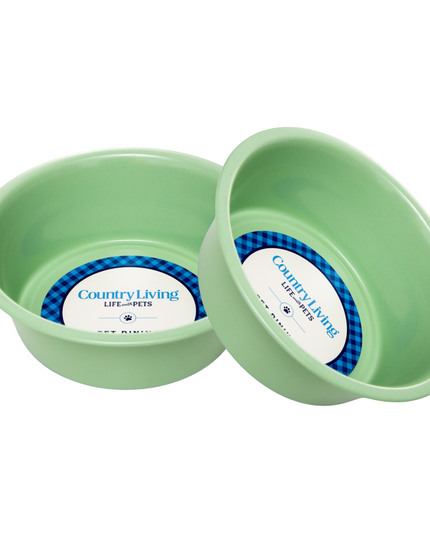 Country Living Set of 2 Coated Stainless Steel Heavy Dog Bowls - Ideal for Medium to Large Breeds