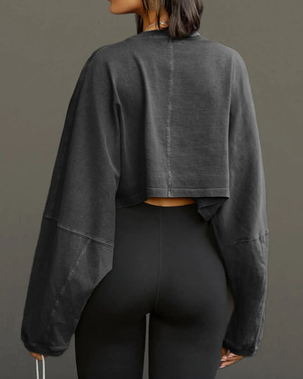 Round Neck Long Sleeve Crop Sweatshirt