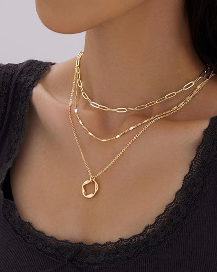 3-Piece Gold Or Silver Layered Necklace Set | Elegant Chain with Circle Pendant | Hypoallergenic