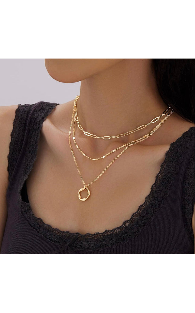 3-Piece Gold Or Silver Layered Necklace Set | Elegant Chain with Circle Pendant | Hypoallergenic
