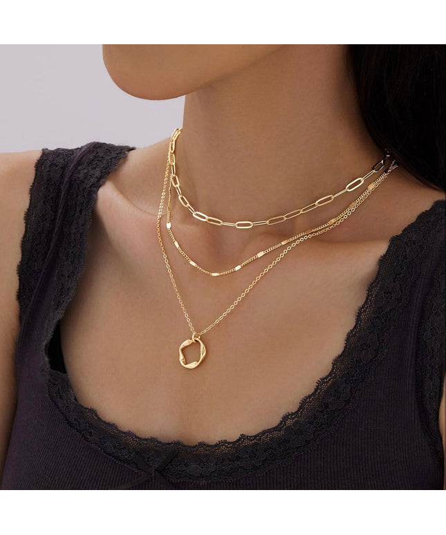 3-Piece Gold Or Silver Layered Necklace Set | Elegant Chain with Circle Pendant | Hypoallergenic