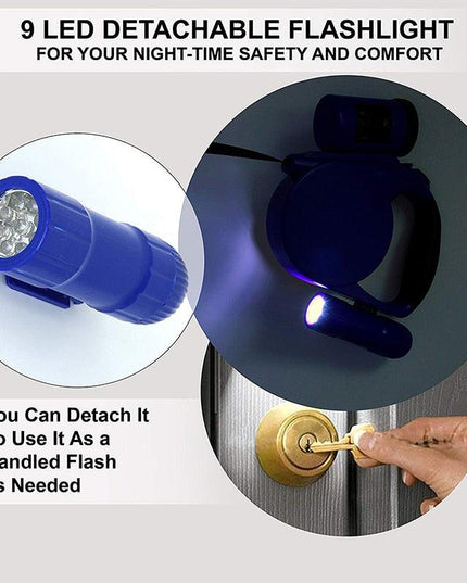 Nightwalk 4.5M Led Light And Waste Bag Dispenser Retractable Dog Leash