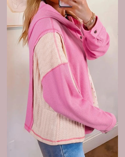 Color Block Button Detail Hoodie