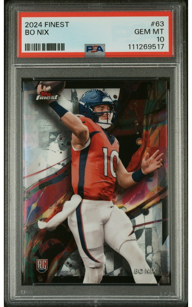 Graded 2024 Topps Finest Bo Nix #63 Rookie RC Football Card PSA 10 Gem Mint