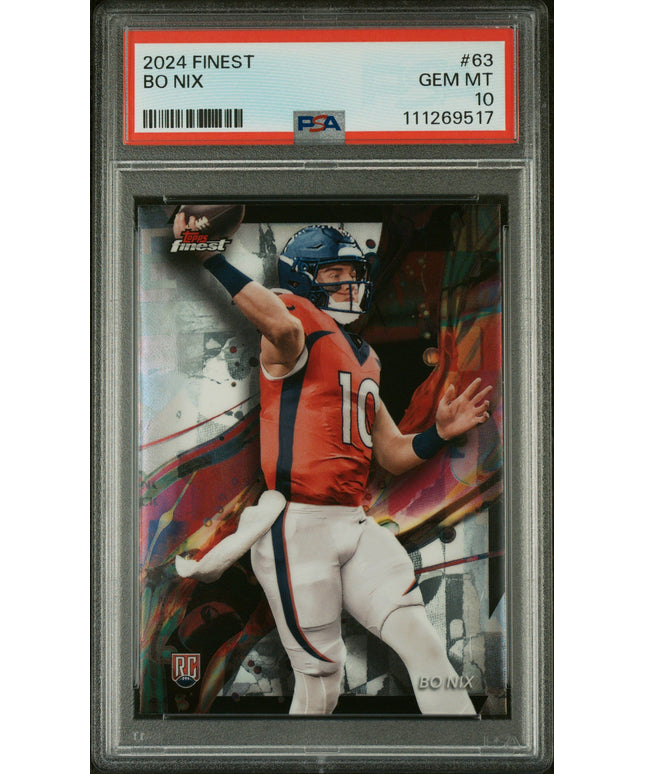 Graded 2024 Topps Finest Bo Nix #63 Rookie RC Football Card PSA 10 Gem Mint