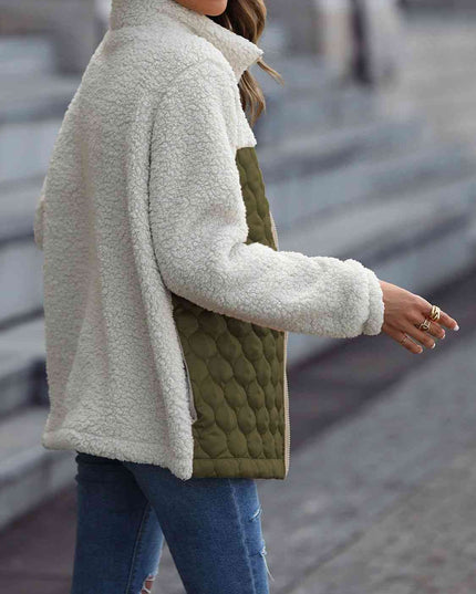 Women Leopard Color Block Zip-Up Jacket