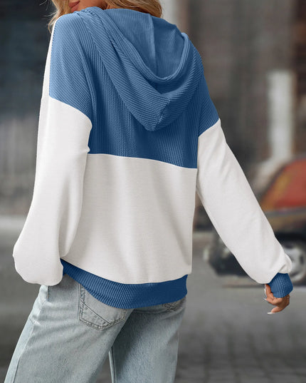 Drawstring Button Detail Long Sleeve Hoodie