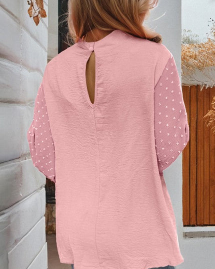 Solid Swiss Dot Balloon Sleeve Blouse