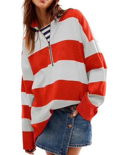 Striped Half-Zip Oversized Sweatshirt