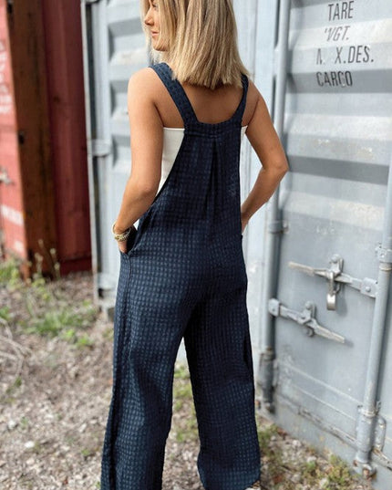 Plaid Print Buttoned Pocketed High Waist Jumpsuits