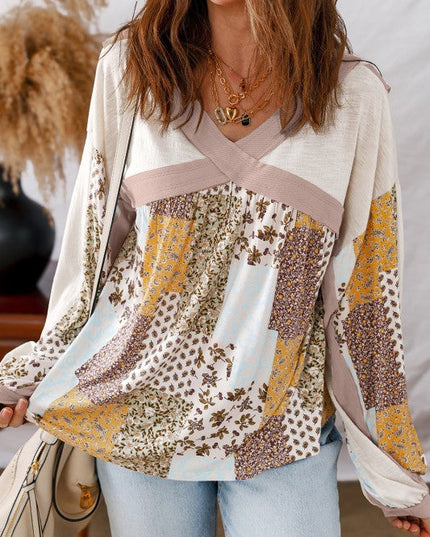 Floral Patchwork Long Sleeve Blouse