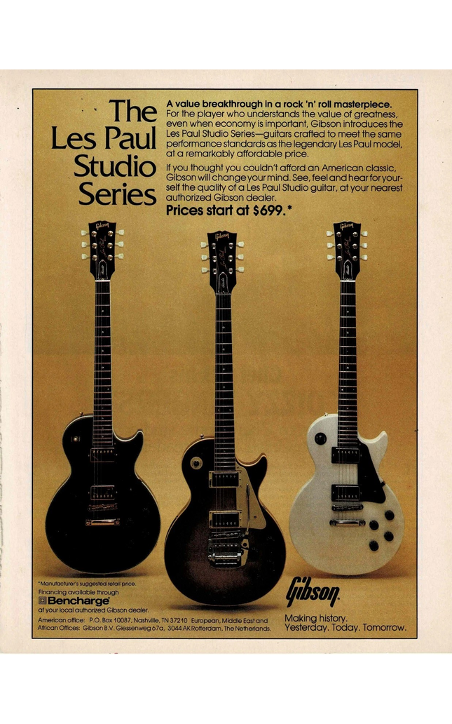 Gibson Guitars - Les Paul Studio Series - 1985 Print Advertisement
