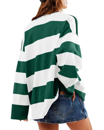 Striped Half-Zip Oversized Sweatshirt